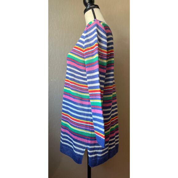 TALBOTS 100% Linen Sweater Medium Oversized Rainbow Striped Linen 3/4 Sleeve - Picture 4 of 10